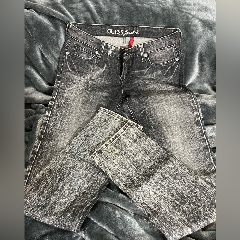 Black Washed Stretch Jeans By Guess